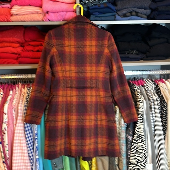The Limited orange/navy/maroon plaid double breasted knee length coat size XS - Picture 4 of 4